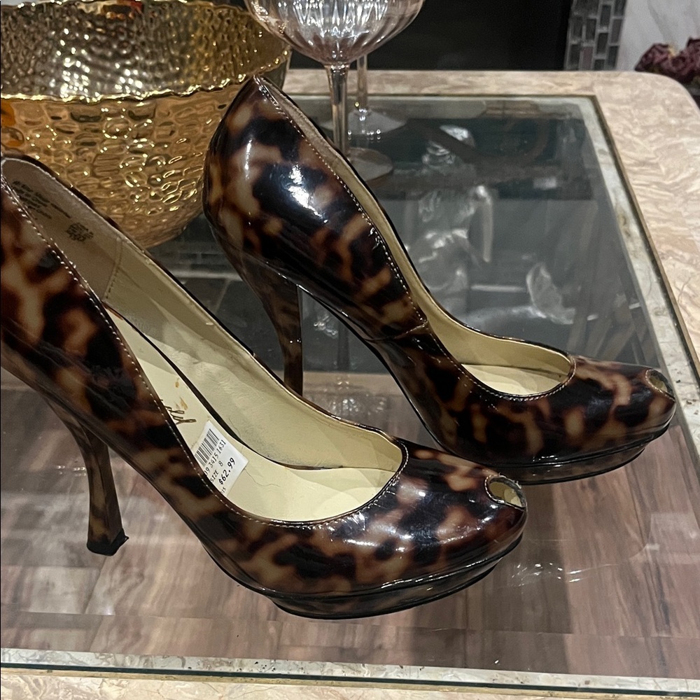 Christian Siriano Tortoiseshell Patent Peep-Toe Pumps - Brown/Black